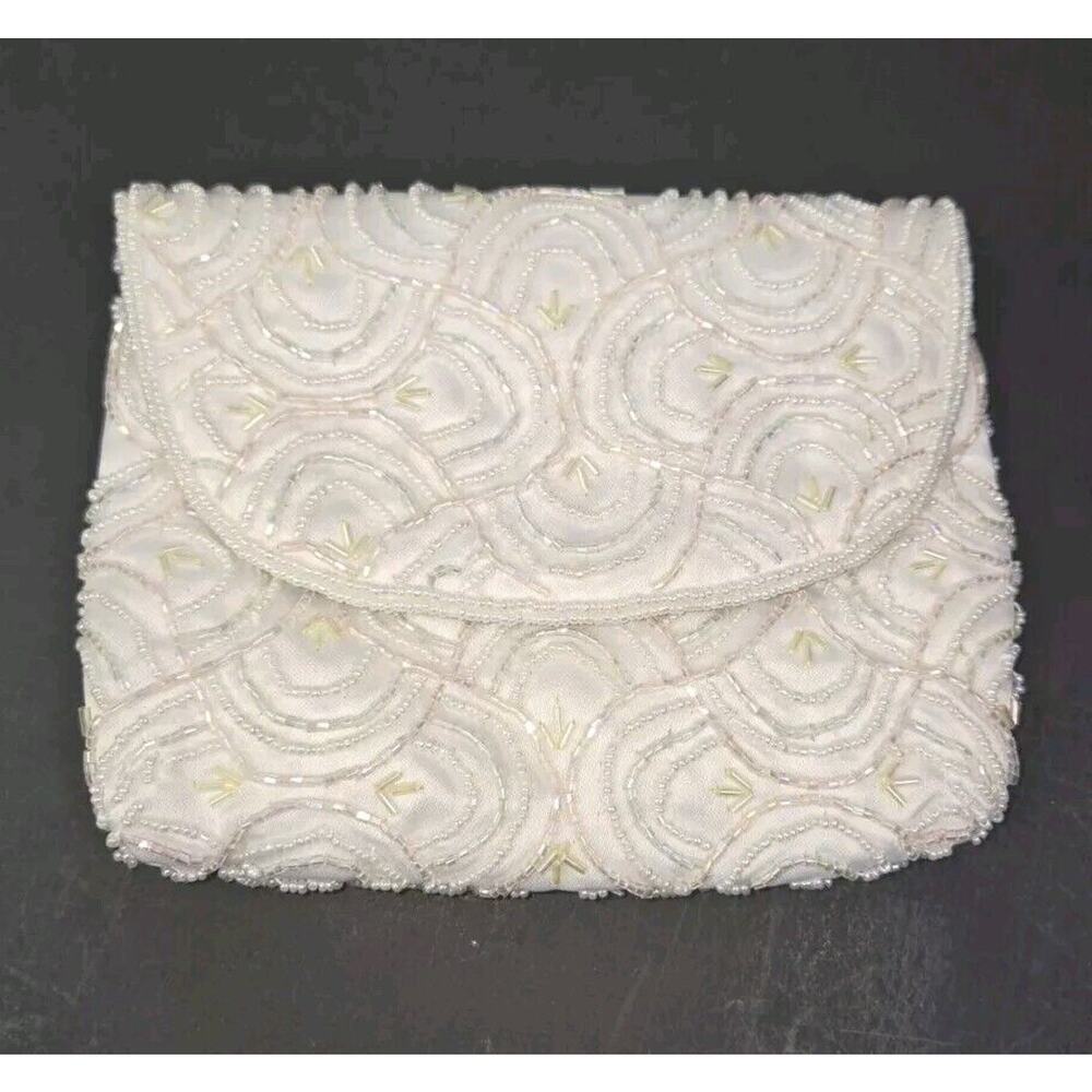 1970s Handmade Cocktail Clutch Purse Magnetic Snap Faux Pearl Embellished Vtg